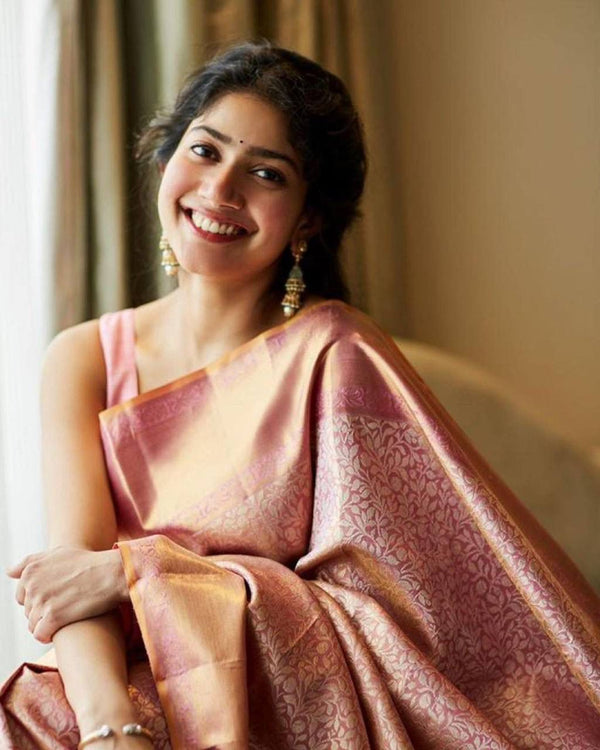 Peach Jacquard Silk Saree | Bridal & Festive Wear