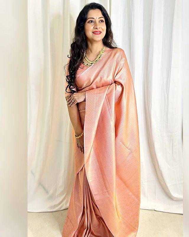 Peach Jacquard Silk Saree | Rich Zari Border Saree