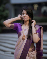 Peach Jacquard Silk Saree | Traditional Wedding Wear