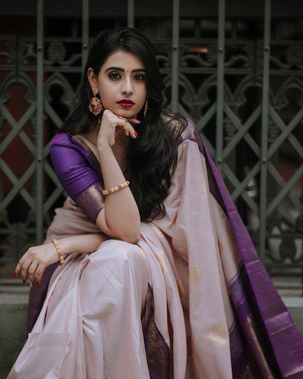 Peach Jacquard Silk Saree | Traditional Wedding Wear