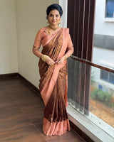 Peach Jacquard Silk Saree | Wedding & Festive Wear