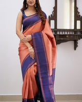 Peach Kanjivaram Silk Saree | Traditional Zari Weave