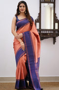 Peach Kanjivaram Silk Saree | Traditional Zari Weave