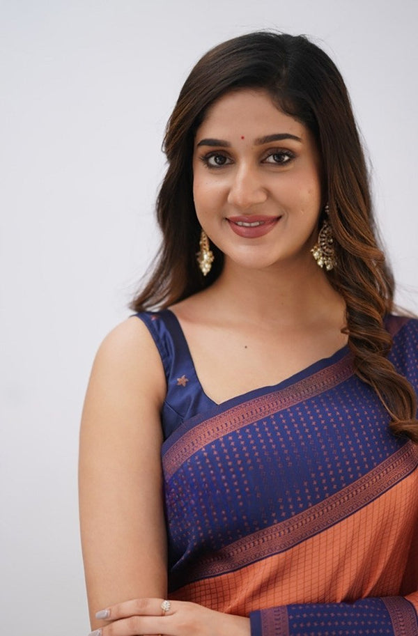 Peach Kanjivaram Silk Saree | Traditional Zari Weave