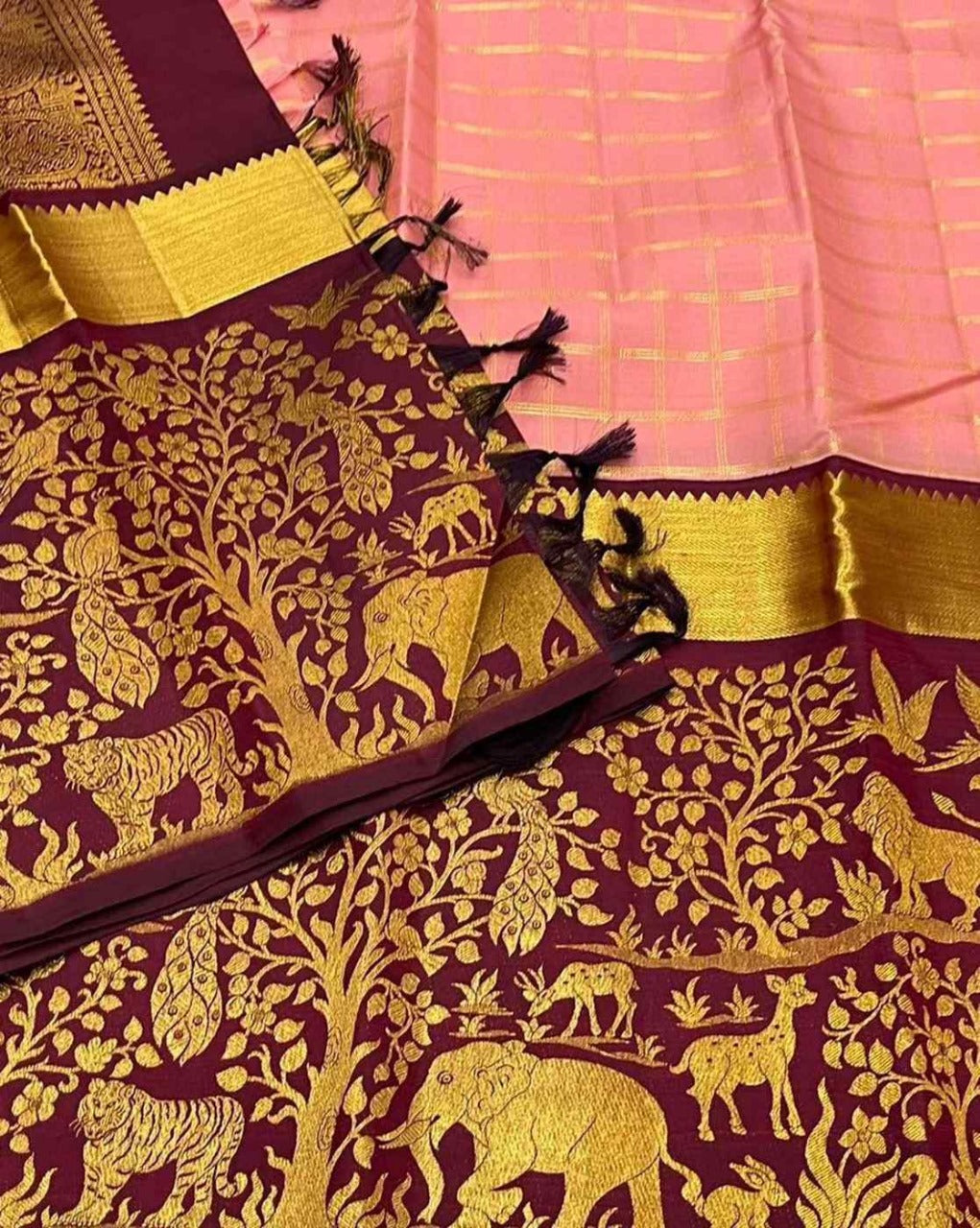 Peach Kanjivaram Silk Saree | Wedding & Reception Wear