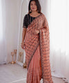Peach Mirror Work Saree with Floral Embroidery Border | RD HEMANI