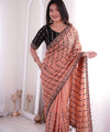 Peach Mirror Work Saree with Floral Embroidery Border | RD HEMANI