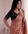 Peach Mirror Work Saree with Floral Embroidery Border | RD HEMANI
