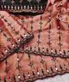 Peach Mirror Work Saree with Floral Embroidery Border | RD HEMANI