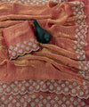 Peach Satin Saree with Zari Weaving & Siroski Border | RD TANISHKA