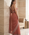 Peach Satin Saree with Zari Weaving & Siroski Border | RD TANISHKA