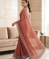 Peach Satin Saree with Zari Weaving & Siroski Border | RD TANISHKA