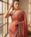 Peach Satin Saree with Zari Weaving & Siroski Border | RD TANISHKA