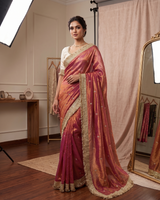 Peach Space Satin Sequence Work Saree for Party & Wedding | RD APEXA