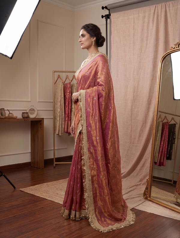Peach Space Satin Sequence Work Saree for Party & Wedding | RD APEXA