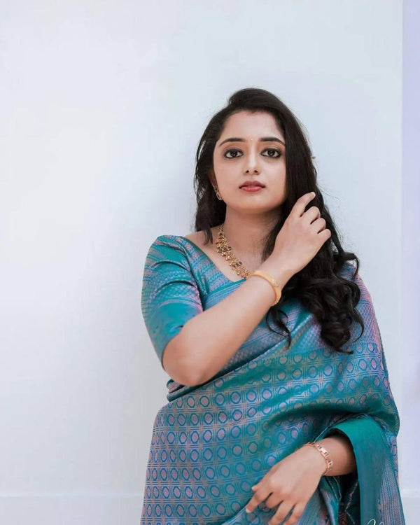 Peacock Blue Jacquard Silk Saree | Wedding & Festive Wear