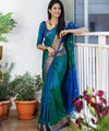 Peacock Blue Paithani Silk Saree | Peacock Motif Zari Pallu