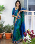Peacock Blue Paithani Silk Saree | Peacock Motif Zari Pallu
