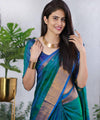 Peacock Blue Paithani Silk Saree | Peacock Motif Zari Pallu