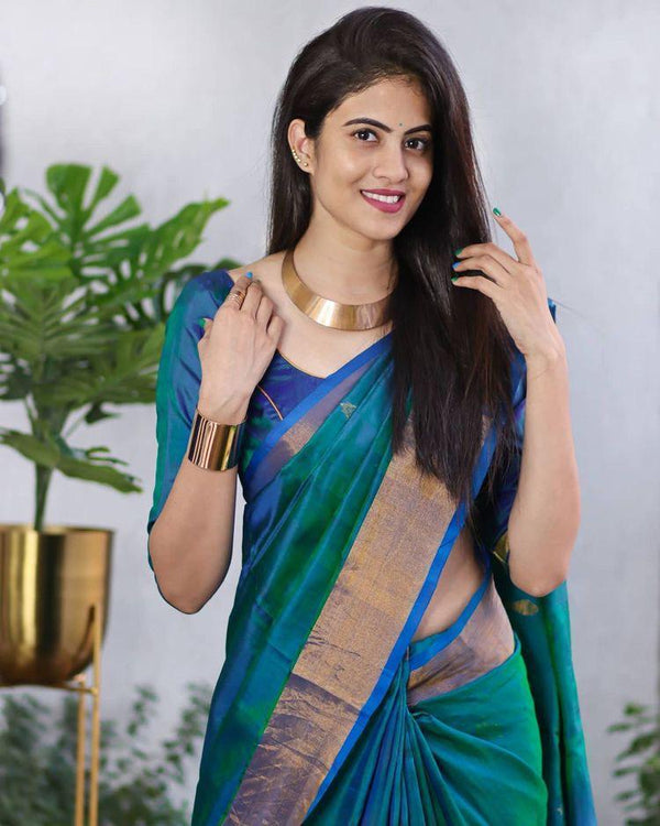 Peacock Blue Paithani Silk Saree | Peacock Motif Zari Pallu
