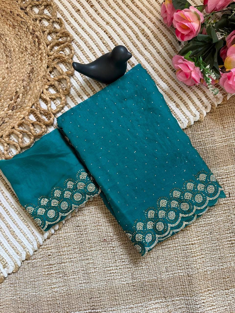 Peacock Green Space Silk Jarkan Work Saree for Wedding & Party | RD TAMANAH