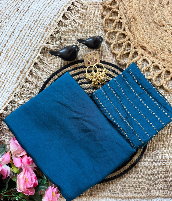 Petrol Blue Rangoli Crush Saree with Sequin Bits Blouse | RD VIAANA detail view