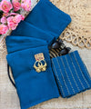 Petrol Blue Rangoli Crush Saree with Sequin Bits Blouse | RD VIAANA