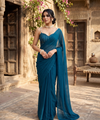 Petrol Blue Rangoli Crush Saree with Sequin Bits Blouse | RD VIAANA