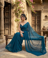 Petrol Blue Rangoli Crush Saree with Sequin Bits Blouse | RD VIAANA