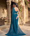 Petrol Blue Rangoli Crush Saree with Sequin Bits Blouse | RD VIAANA