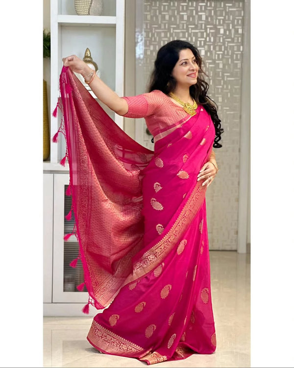 Pink Banarasi Silk Saree | Bridal & Festive Wear