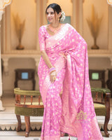 Pink Banarasi Silk Saree | Ethnic Wear for Women
