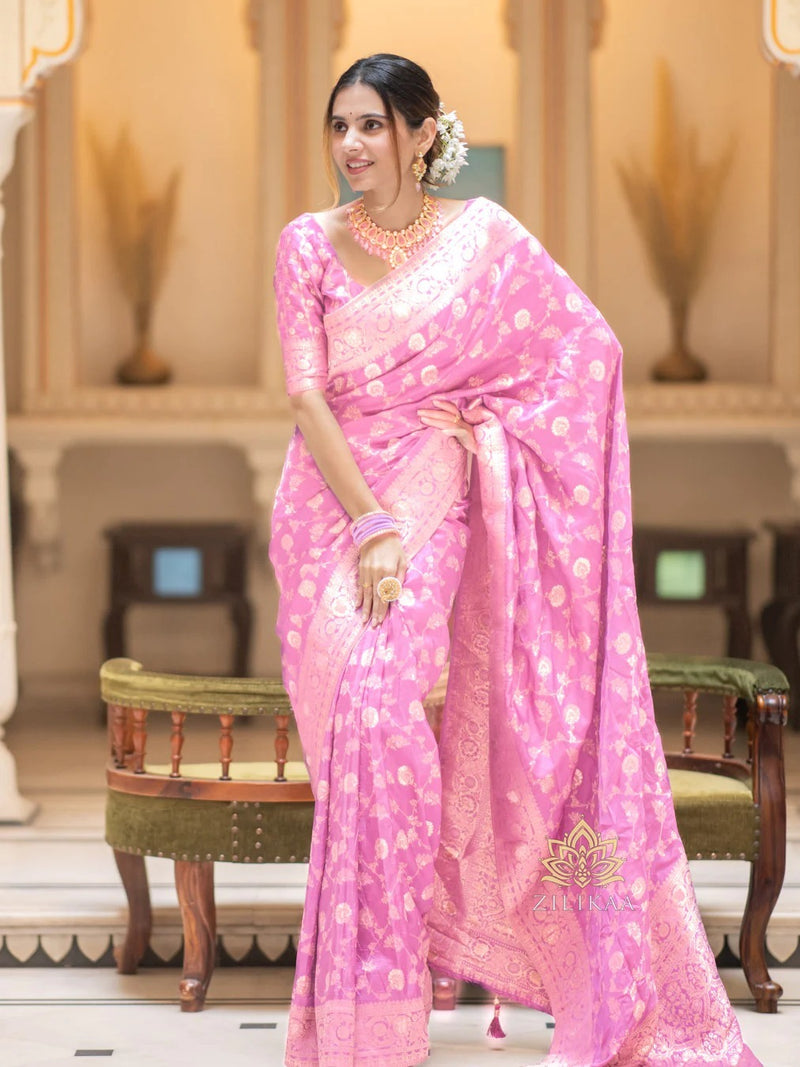 Pink Banarasi Silk Saree | Ethnic Wear for Women
