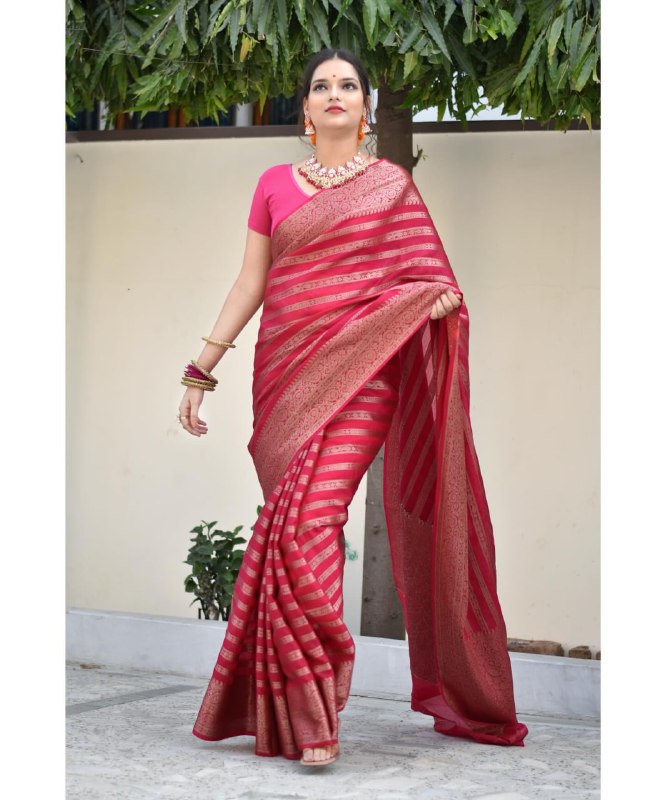 Pink Banarasi Silk Saree | Festive & Party Wear