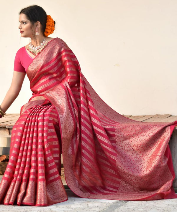 Pink Banarasi Silk Saree | Festive & Party Wear