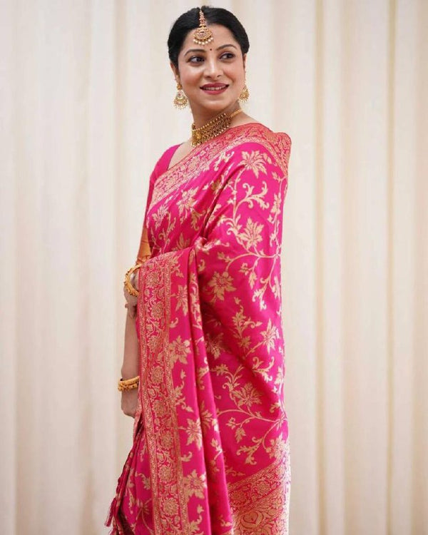 Pink Banarasi Silk Saree | Wedding & Reception Wear detail view
