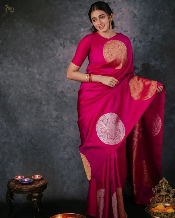 Pink Banarasi Silk Saree | Wedding & Reception Wear