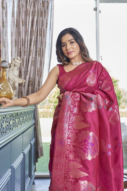 Pink Banarasi Silk Saree | Wedding & Reception Wear