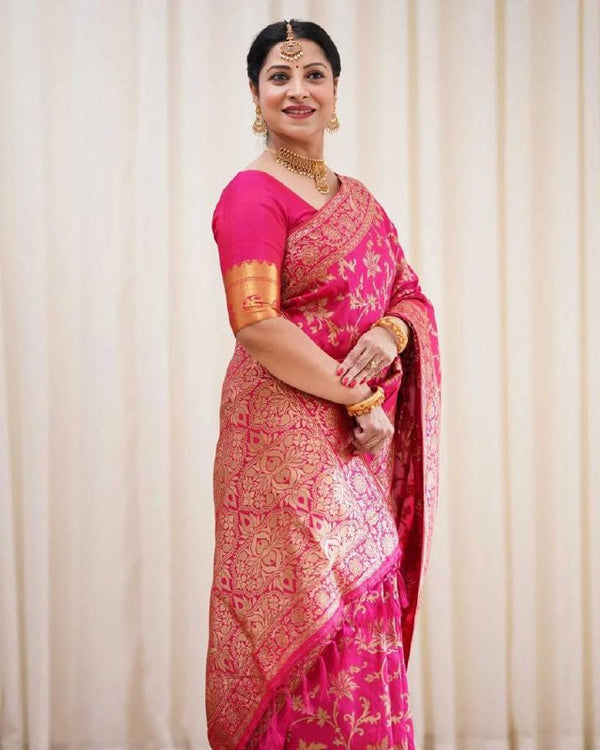 Pink Banarasi Silk Saree | Wedding & Reception Wear