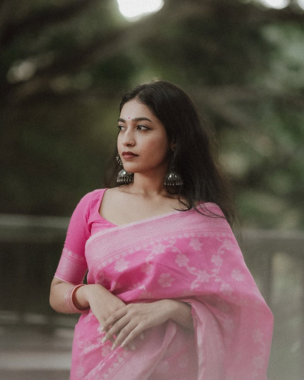 Pink Cotton Saree | Comfort Handloom Weave
