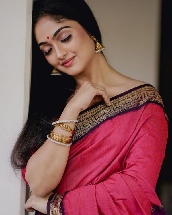 Pink Jacquard Silk Saree | Festive & Party Wear