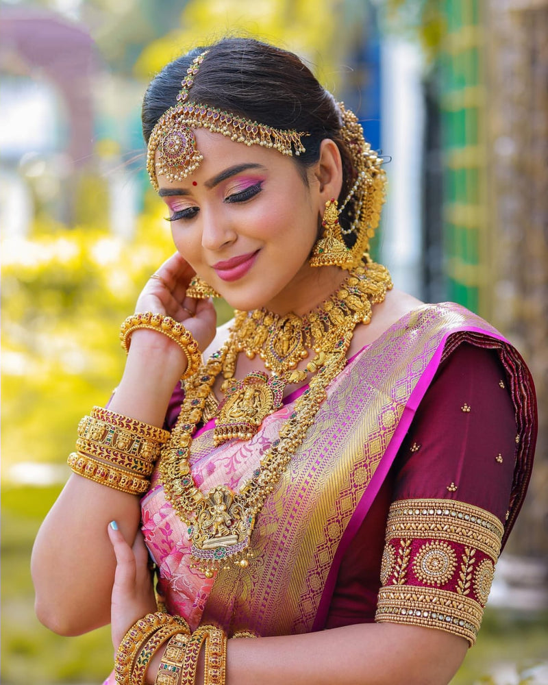 Pink Kanjivaram Silk Saree | Bridal & Festive Wear