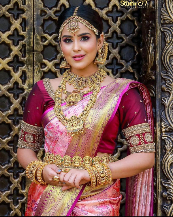 Pink Kanjivaram Silk Saree | Bridal & Festive Wear