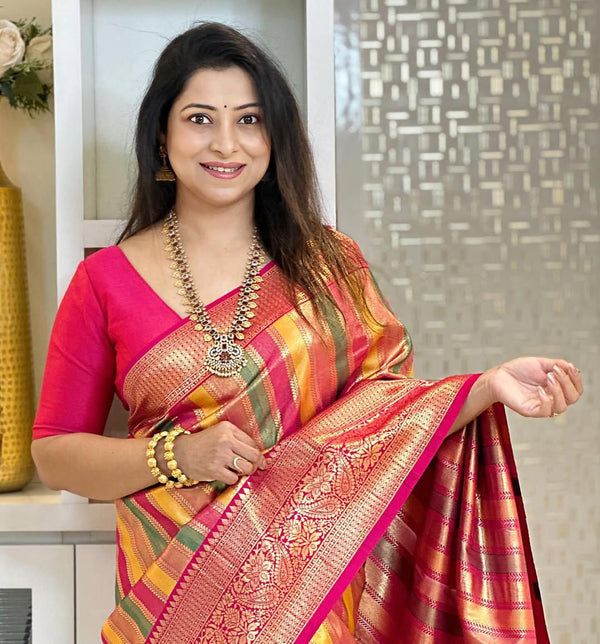 Pink Kanjivaram Silk Saree | Ethnic Wear for Women