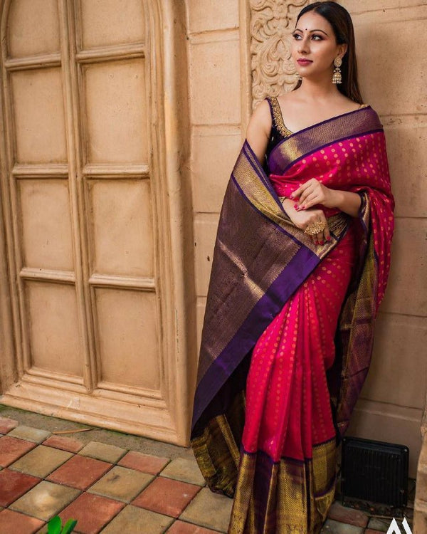 Pink Kanjivaram Silk Saree | Traditional Zari Weave