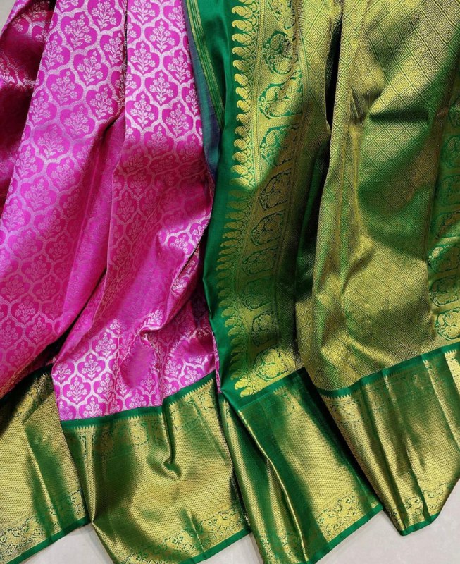 Pink Kanjivaram Silk Saree | Wedding & Festive Wear