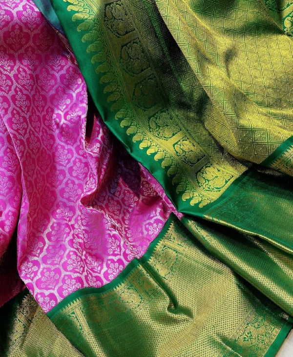 Pink Kanjivaram Silk Saree | Wedding & Festive Wear