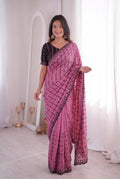 Pink Mirror Work Saree with Floral Embroidery Border | RD HEMANI