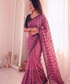 Pink Mirror Work Saree with Floral Embroidery Border | RD HEMANI