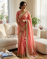 Pink Moss Satin Saree with Maharani Big Border | RD PRIYA